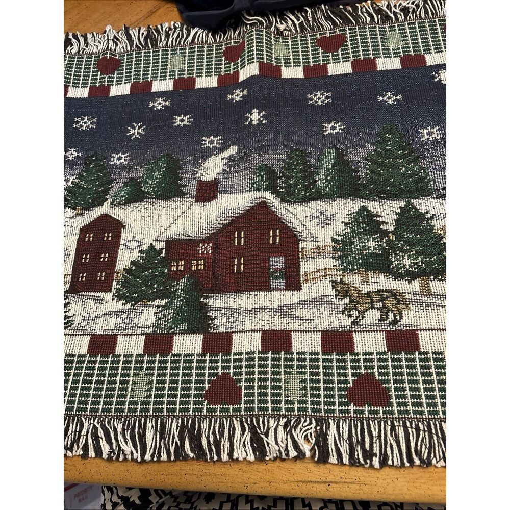 VTG Tapestry Christmas Village Rug Table Runner‎ 36x18